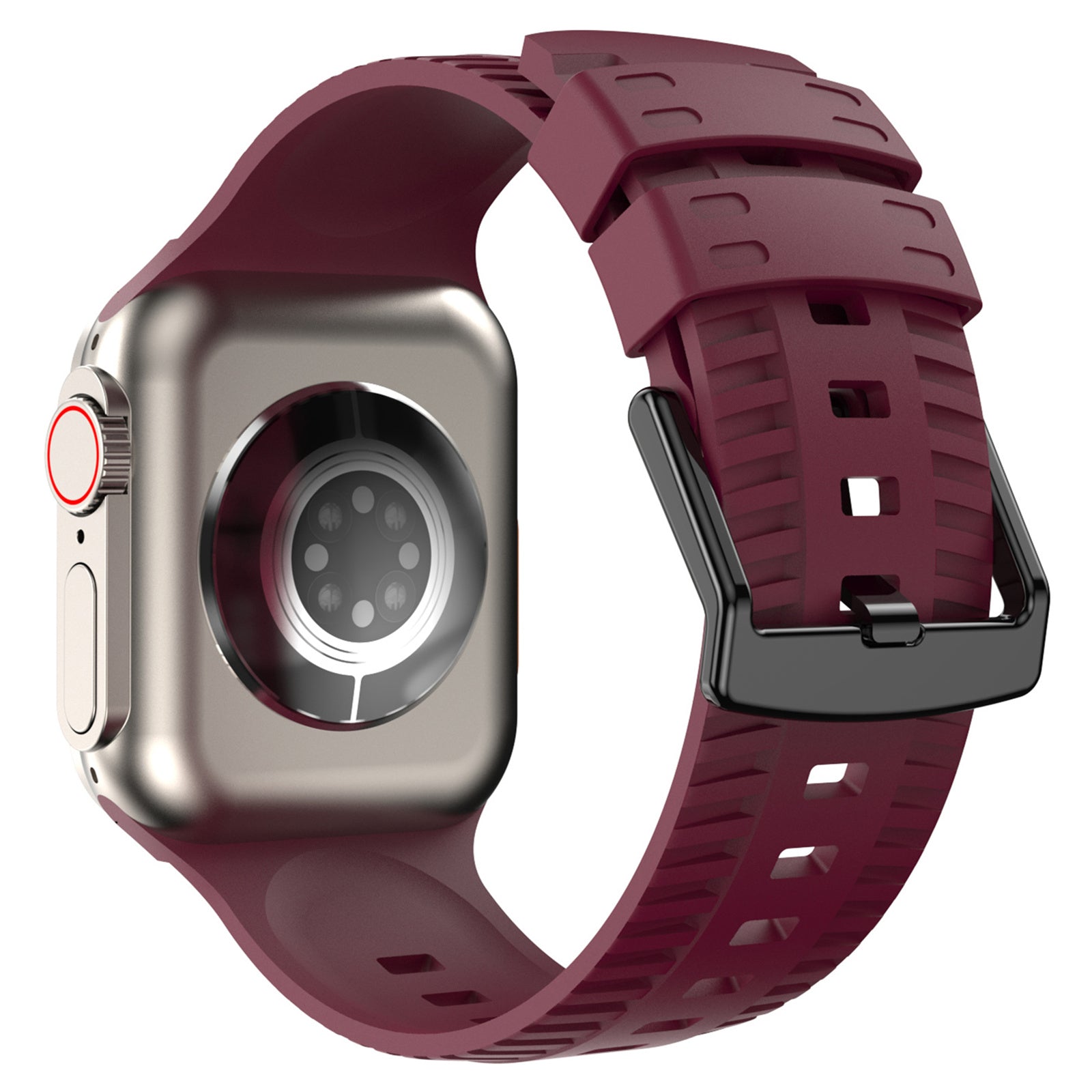 Uniqkart for Apple Watch Ultra 49mm / Series 8 7 45mm / 6 5 4 SE (2022) SE 44mm / 3 2 1 42mm Tire Textured Watchband Silicone Watch Strap - Wine Red Uniqkart for Apple Watch Ultra 49mm / Series 8 7 45mm / 6 5 4 SE (2022) SE 44mm / 3 2 1 42mm Tire Textured Watchband Silicone Watch Strap - Wine Red